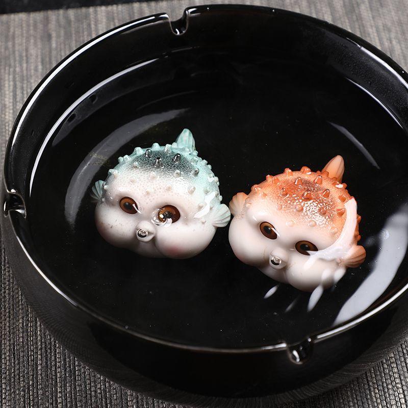 Creative Cute Lucky Bubble Fish Desktop Tea Pet,Puffer Fish Ornament Landscaping Boutique Ceremony Tea Table Decorated