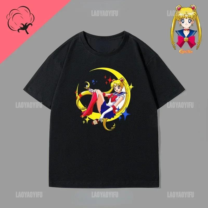 Japan Kawaii Sailor Moon 90s Anime Cotton Tshirt Cute Cartoon Moon Fans Gift Tops Summer Casual Hipster Clothes Streetwear Tee
