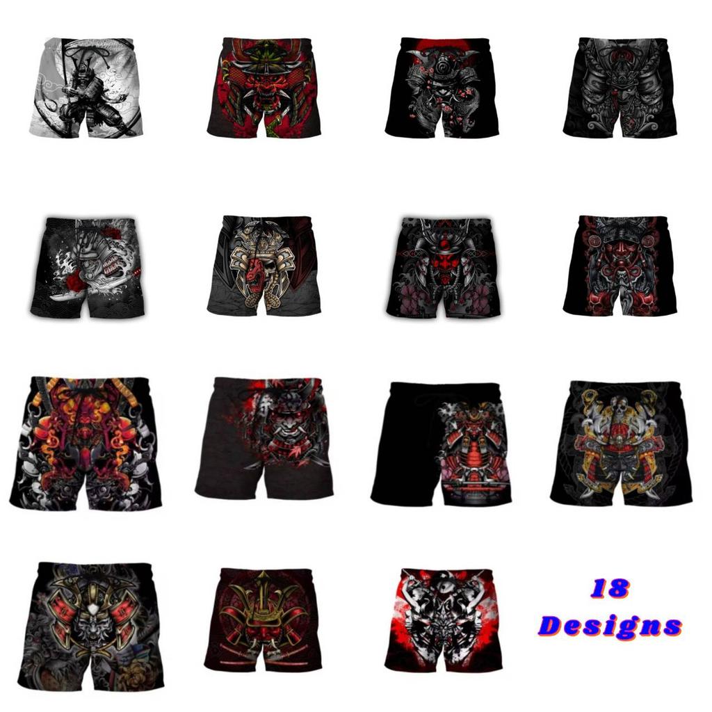 Samurai Mask Warrior Ghost Japanese Muay Thai Boxing Kickboxing Shorts 3D Print Training Unisex Men Women Fitness Gym Sport Workout Casual Streetwear