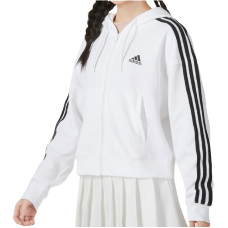 adidas Αθλητικό Μπουφάν με Κουκούλα με Τρεις Ρίγες Γυναικεία Μπουφάν Λευκό IK8387