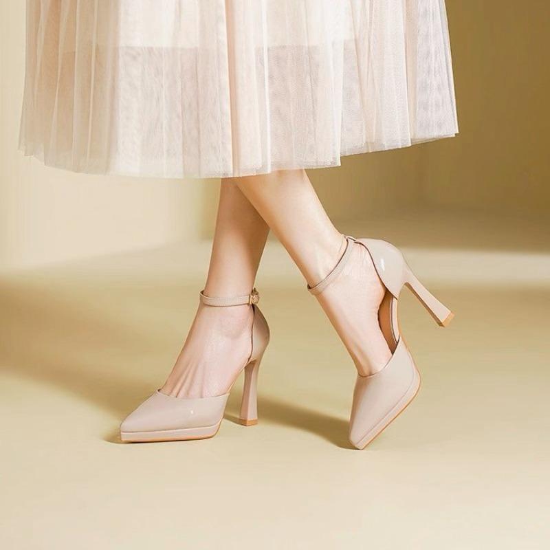 Closed Pointed top Women Elegant Party Sandals 8CM 11CM Fashion Ankle Strap Hollow Model Catwalk Show Shoes Summer High Heels