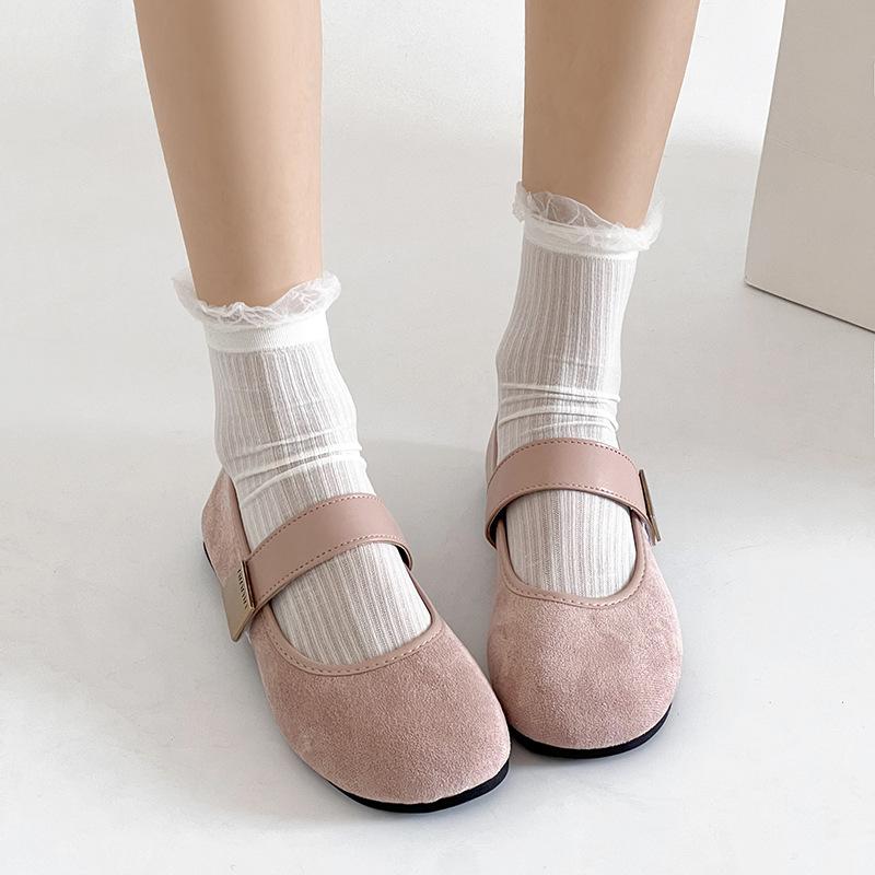 Wildleder weiche Sohle rosa hell Mund einzelne Schuhe Frühling 2025 neu retro sanfter Feenstil Mary Jane Schuhe vielseitig