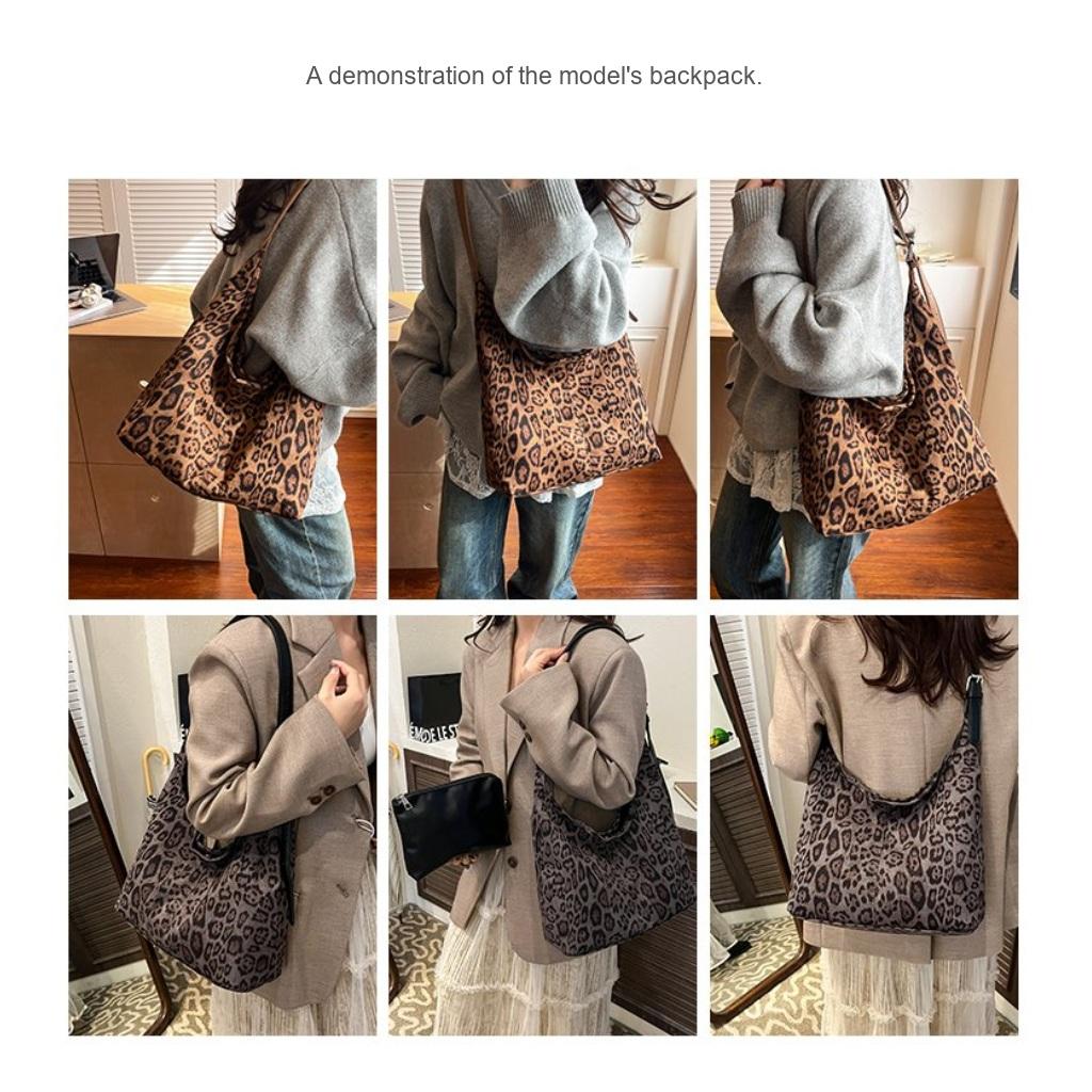 Hobo Bag Women Faux leather Leopard Print Large Capacity Daily Commute