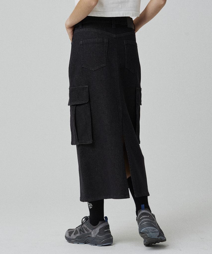 Mc Wood Gun Ronas 7994 Big Pocket Black Denim Long Skirt