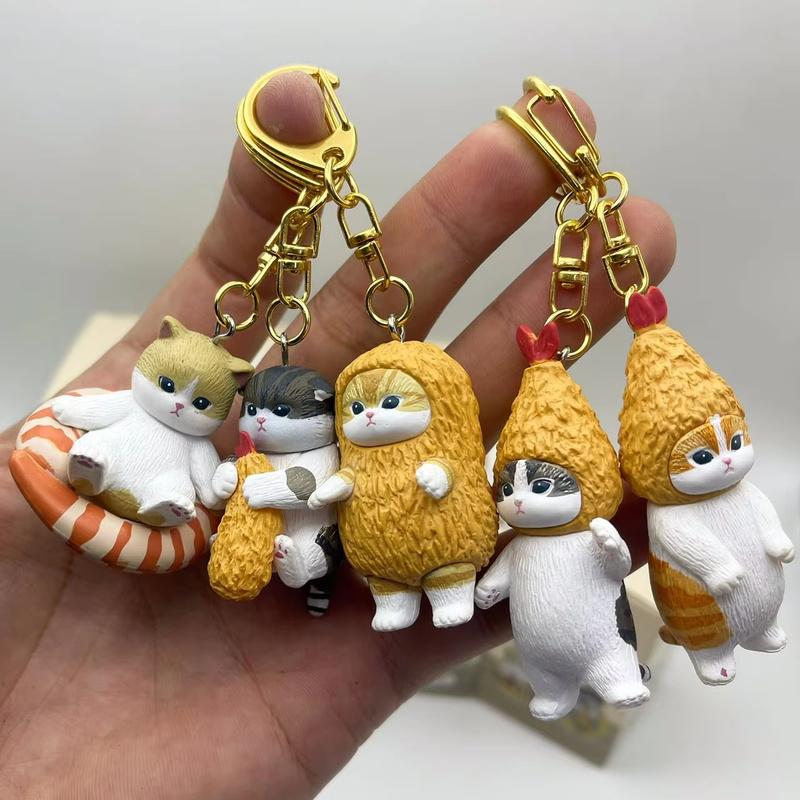 Mufosand Fried Shrimp Shark Cat Keychain Blind Box Backpack Pendant Collectible Pvc Action Figure Trendy Toys Birthday Gift
