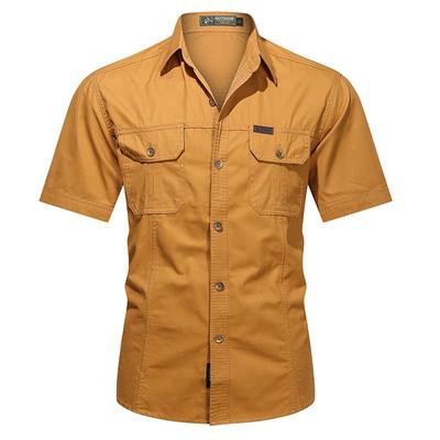 Yellow Military Shirt with Mesh Short and Casual Fit for Hiking and Fishing Sizes FUN133 Men's Lining, Sleeve, Breathable, Quick-Drying, (Plus
