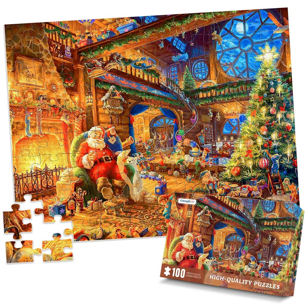 CHengQiSM Jigsaw Large Santa 100 Christmas for Beginners Cute Stylish Interior Christmas Merry Christmas x 35 100-Piece Puzzle, Pieces, Claus, Pieces,