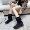 Spring Autumn Womens Ankle Boots 2026 Autumn Fashion New Suede Short Boots Comfortable Non Slip Outdoor Pleated Mid Heeled Shoes