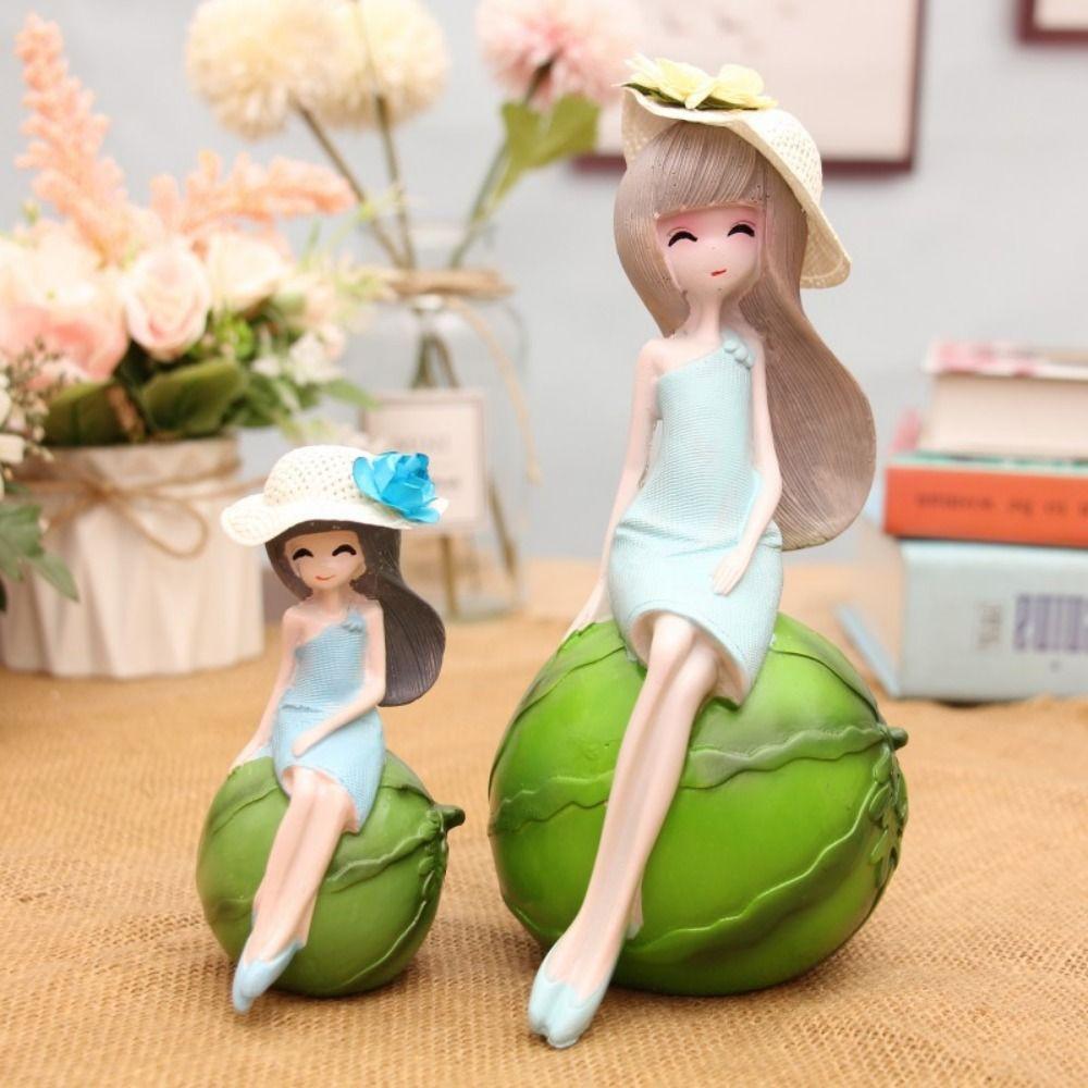 Creative Cute Fruit Girl Figurines Resin Crafts Cartoon Fruit Doll Ornaments Jelly Color Girl Car Accessories Decor Gifts
