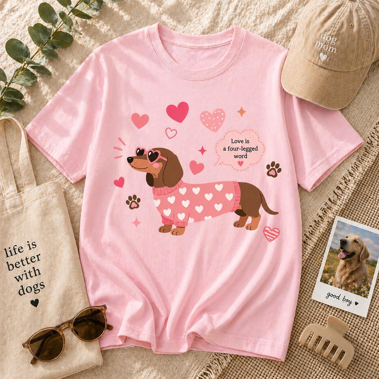 Dachshund Love Shirt, Wiener Dog Valentine Tee, Heart Puppy Graphic T-Shirt 3XL