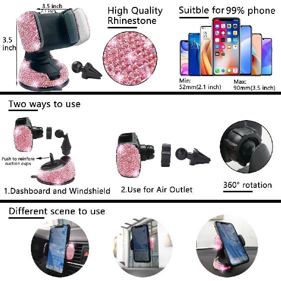 NBTEPEM 27-Piece Bling Car Accessories Set - Universal Fit Steering Wheel Covers, License Plate Frames, Phone Holder, Car Fast Charger, Coasters