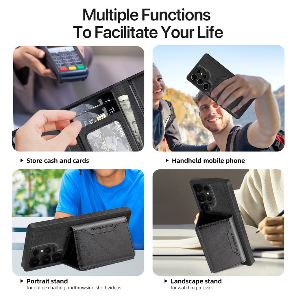 For Samsung Galaxy S25 Ultra Case Compatible with MagSafe Leather Back Phone Cover with Detachable Card Bag