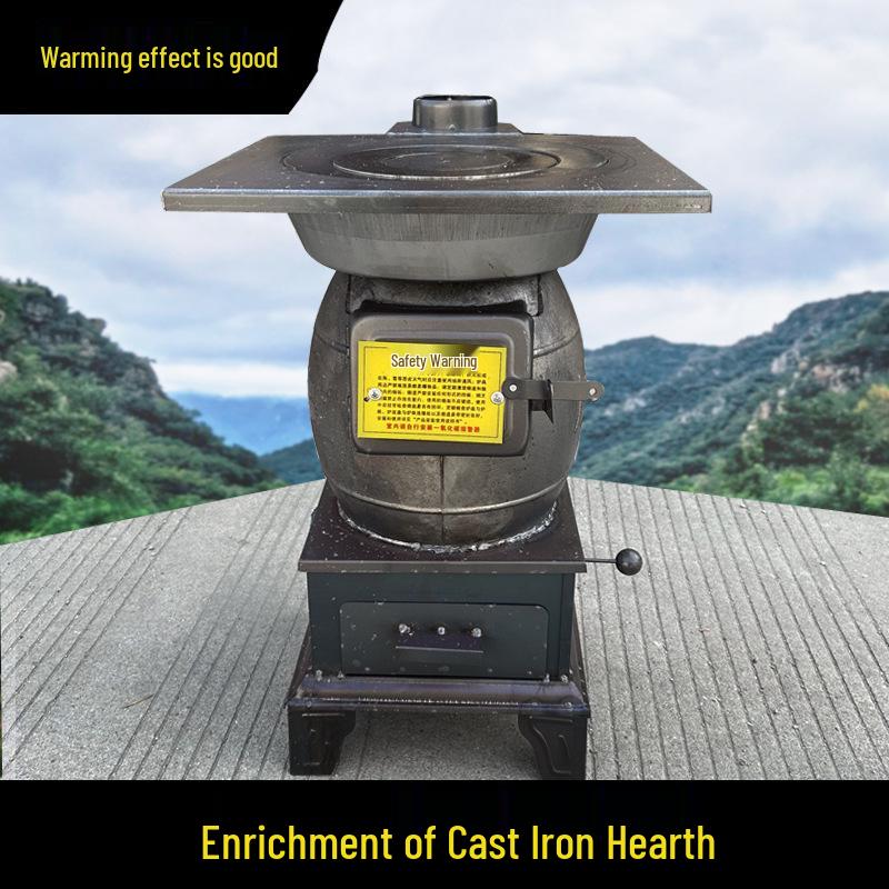 Толстая чугунная комнатная печь для зимнего отопления на угле и дровах