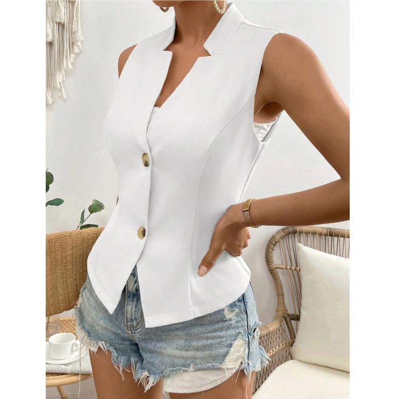 Women's Fashion Vest Casual Solid Sleeveless V-Neck Button Office Tops for Women Elegant Summer Womens Clothing Tops Lady