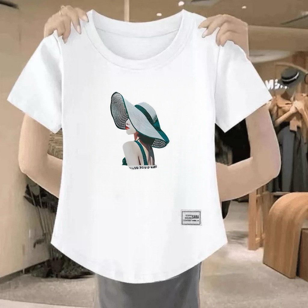 

Women s Casual Heart Print Short Sleeve T-shirt - Versatile, Slimming, High-End Feel S