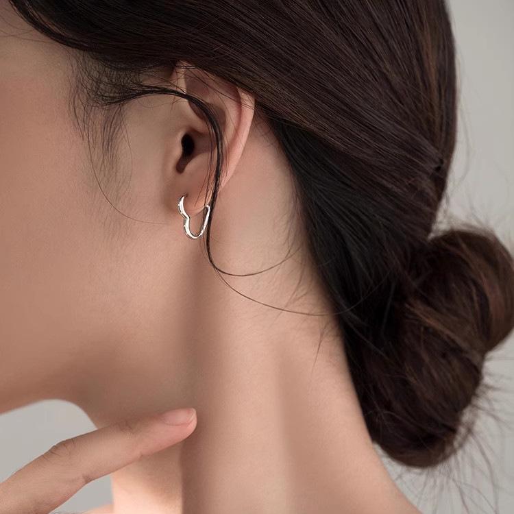 

Серьги-каффы на ухо в виде сердца из стерлингового серебра S925 и серьги-пусеты - Милые серьги-кольца в форме сердца и подвесные украшения 925 Silver