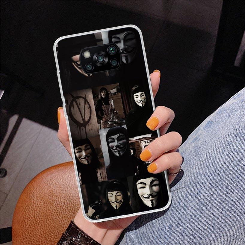 Anonymous V Mask Phone Case For Xiaomi Poco X7 X6 X5 Pro F7 Ultra Redmi 15C 15 13C 13 12C 12 10 10A 10C 9 9A 9C 9T Cover Poco X7