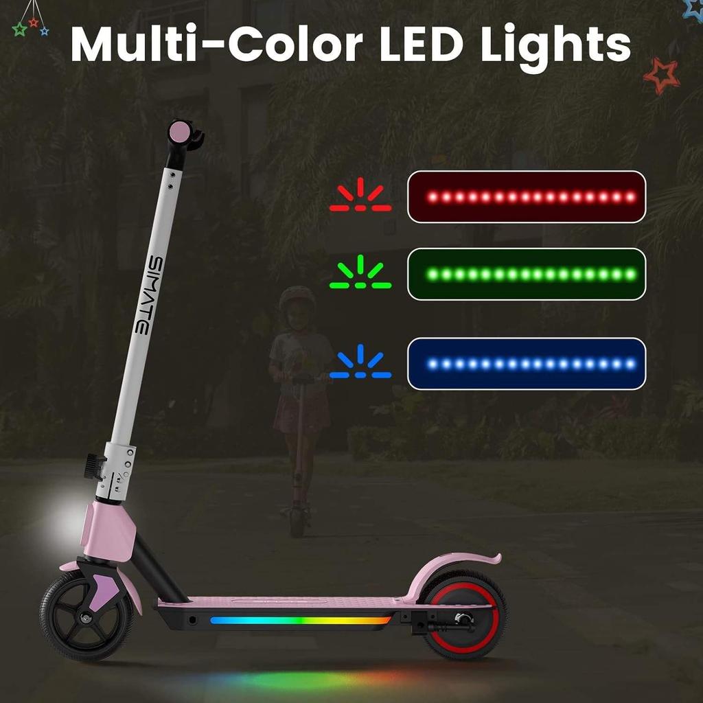 S2 Elektrická kovová dětská koloběžka s LED displejem a barevnými světly pro děti ve věku 6~14 let