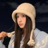 Sweet and Versatile Rolled Veil Wool Hat for Women In Autumn and Winter Big Head Circumference Showing Face Small Pullover Hat Outdoor Cold Warmth New
