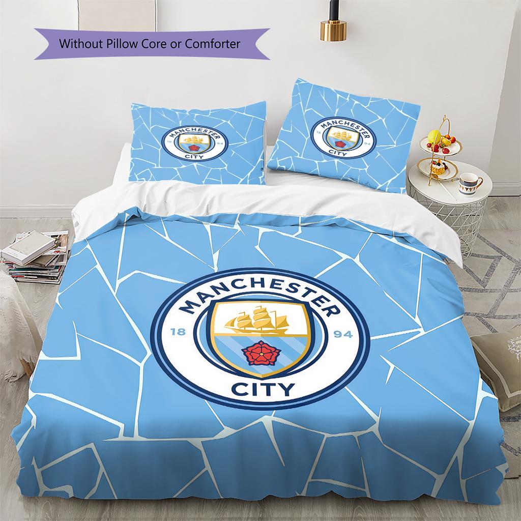 Set Copripiumino Trapuntato con Motivo Manchester City F.C Decorazione per la Casa Regalo (1 * copripiumino + 2 * federe senza imbottitura)