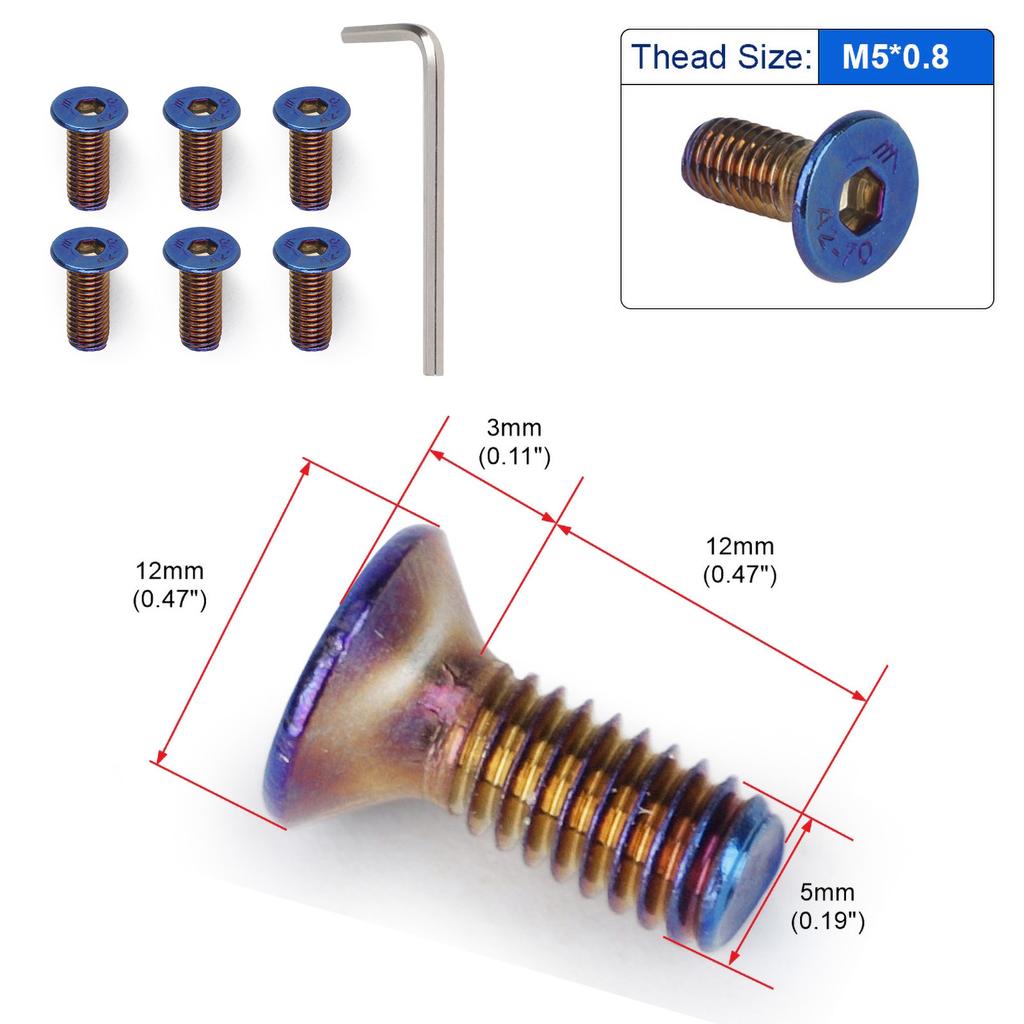 6pcs Steering Wheel Screw Bolts Titanium Tapered M5×0.8 Length 19mm Round / 15mm Flat Head Fit Lot Of Steering Wheel volante