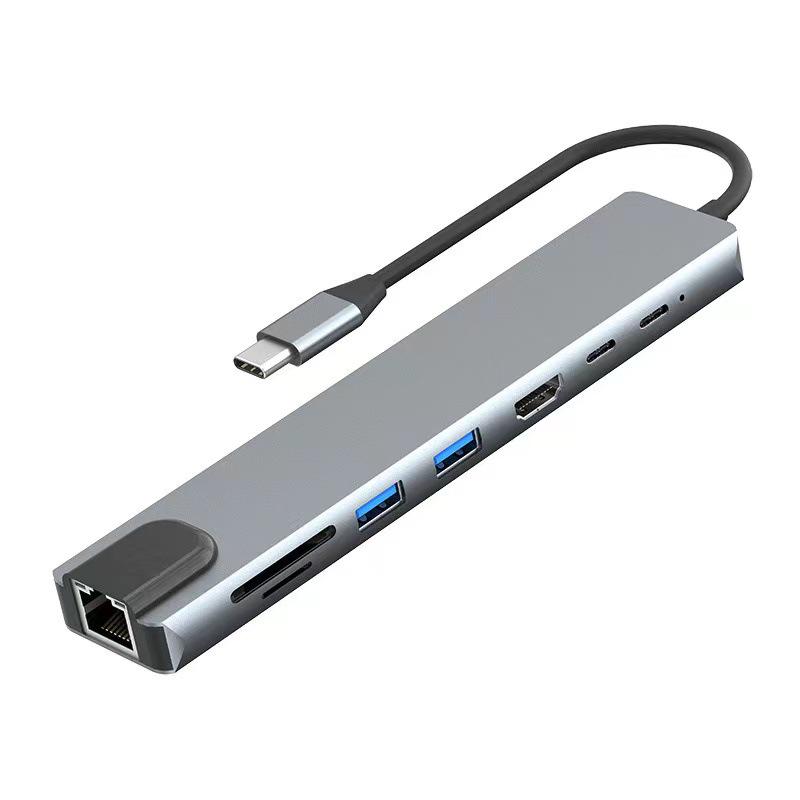 Multi-Function 8-in-1 USB-C Hub with Card Reader & Network Port