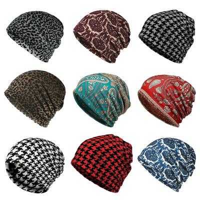 Gorro de punto de colores contrastantes Bufanda con estampado de cuadros Gorro de punto informal Gorra de cobertura multifuncional Gorro de pelo cálido para mujer