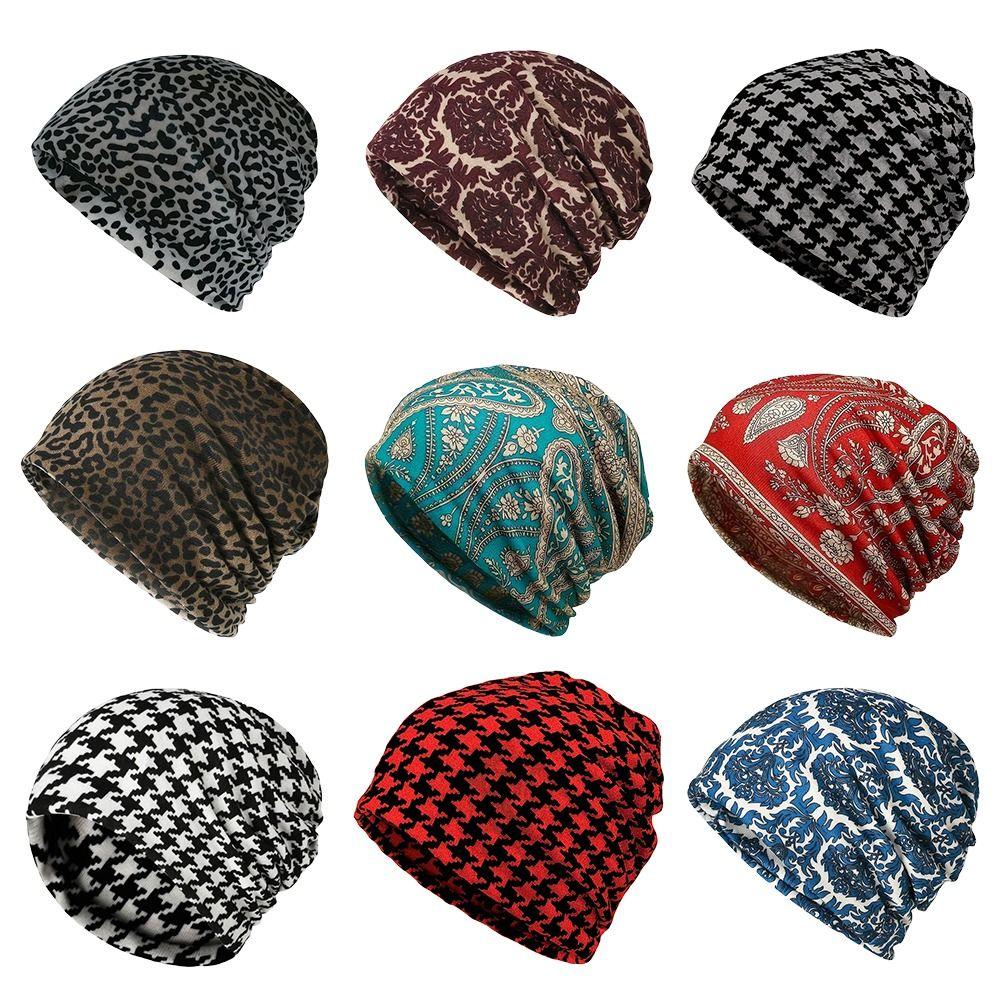 Contrasting Colors Pullover Hat Plaid Print Keep Warm Women's Pile Hat  Autumn and Winter