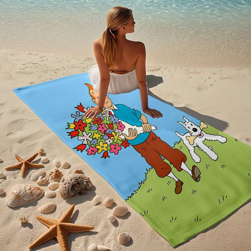 Asciugamano da spiaggia proof con un motivo de Le Avventure di Tintin2 - morbido, assorbente, ad asciugatura rapida, lavabile in lavatrice - perfetto per nuotare, campeggio, balneazione