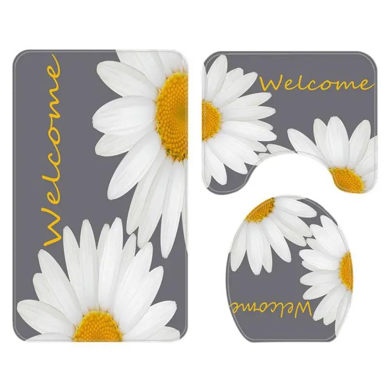 

Sunflower Print Fabric Shower Curtains Bathroom Curtain Set Flower Anti-Skid Rugs Carpet Toilet Lid Cover Bath Mat Sets For Home W60H190(CM)-1 Pcs