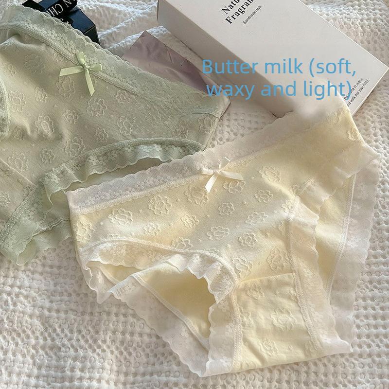 Ladies Spring and Autumn Simple Lace Pure Cotton Antibacterial Crotch Waist No Trace Briefs