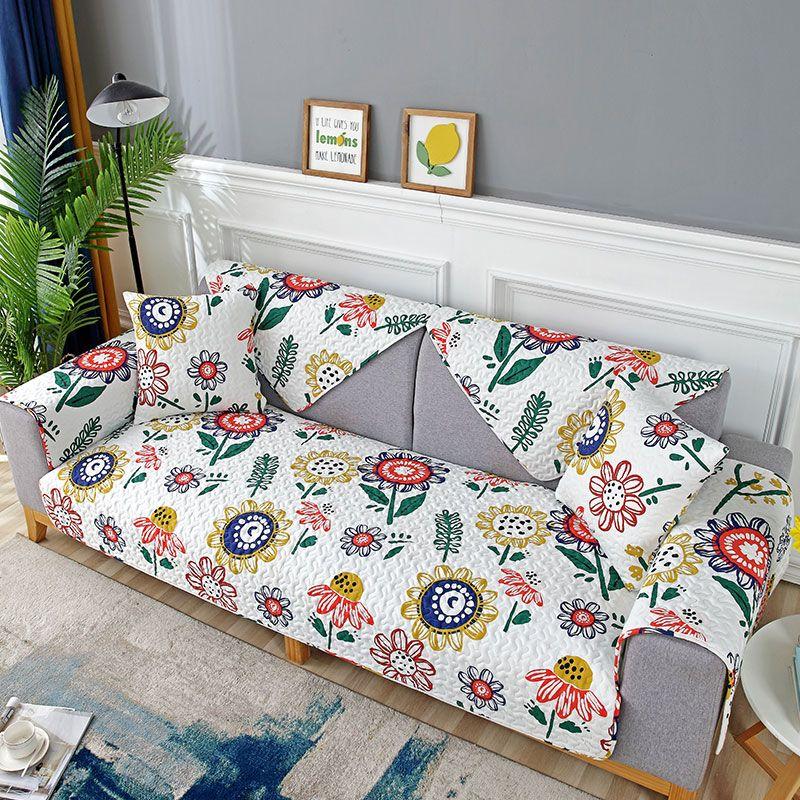 

Summer Four Seasons Pure Cotton Sofa Cushion Simple Cloth Modern Cushion Cotton Leather Non Slip All-Inclusive Sofa Towel Cover Sunflower 70*70cm