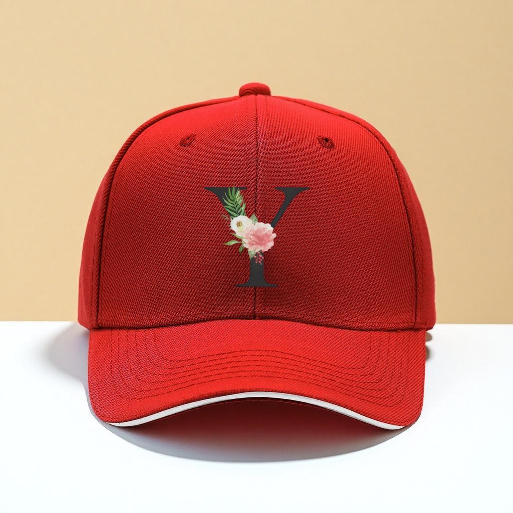 Floral Letter Y Baseball Cap Adjustable Black Polyester Fiber Unisex Outdoor Sports Hat