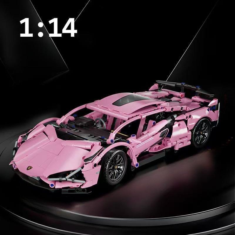 

1:14 розовых строительных блоков, автомобиль MOC, городской скоростной автомобиль, роскошный гоночный автомобиль с кубиками Super Racers, игрушки для детей, подарок на день рождения, Рождество No Box