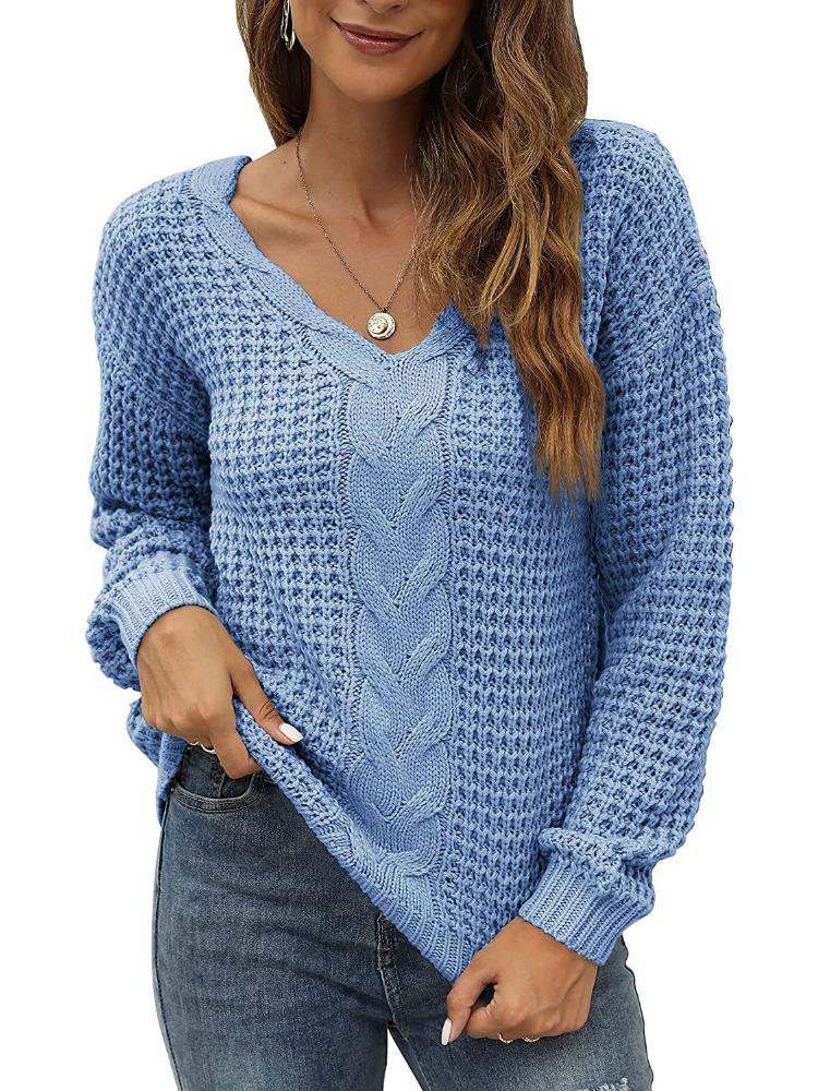 Damen Strickpullover mit langen Ärmeln, V-Ausschnitt, Oversized-Passform, einfarbig, luxuriös, entspannt sitzend, figurschmeichelnd und vielseitig einsetzbar