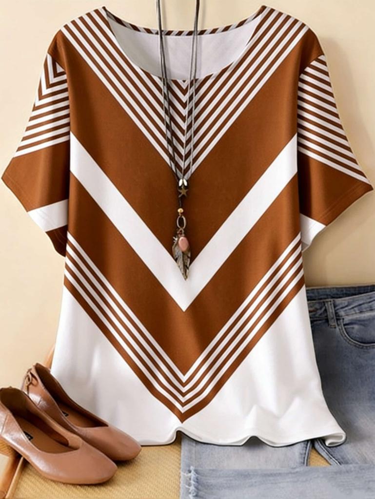 New Women's T-Shirt Summer O-Neck Tees Oversized Casual Short Sleeved Stripes Printed Women Pullover T-Shirts Female Clothing