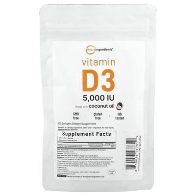 Vitamín D3, 5 000 IU, 500 mäkkých kapsúl