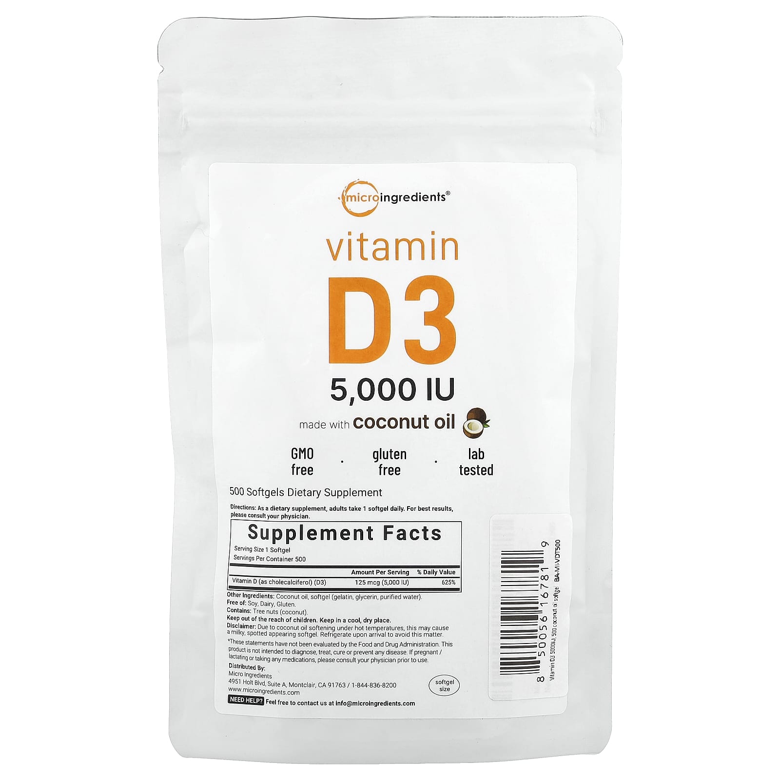 

Vitamin D3, 5,000 Iu, 500 Softgels