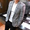 Men's Spring and Fall Casual Plaid Suit Jacket Linen Plaid Business Slim Wedding Dress Party Suit Jacket