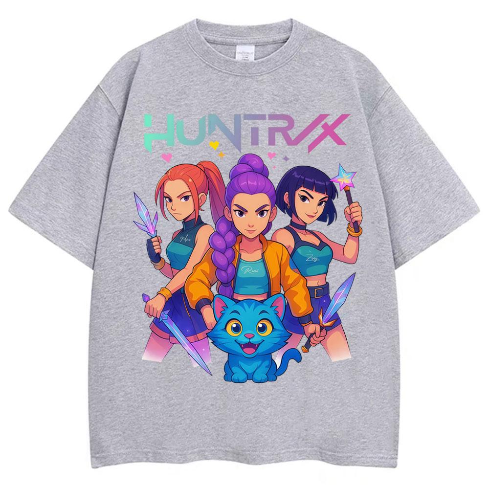 Kpop Anime Demon Hunters Huntrix Derpy Tiger Tshirt Men Women Aesthetic Vintage T Shirts Oversized Cotton Classic Street T-shirt