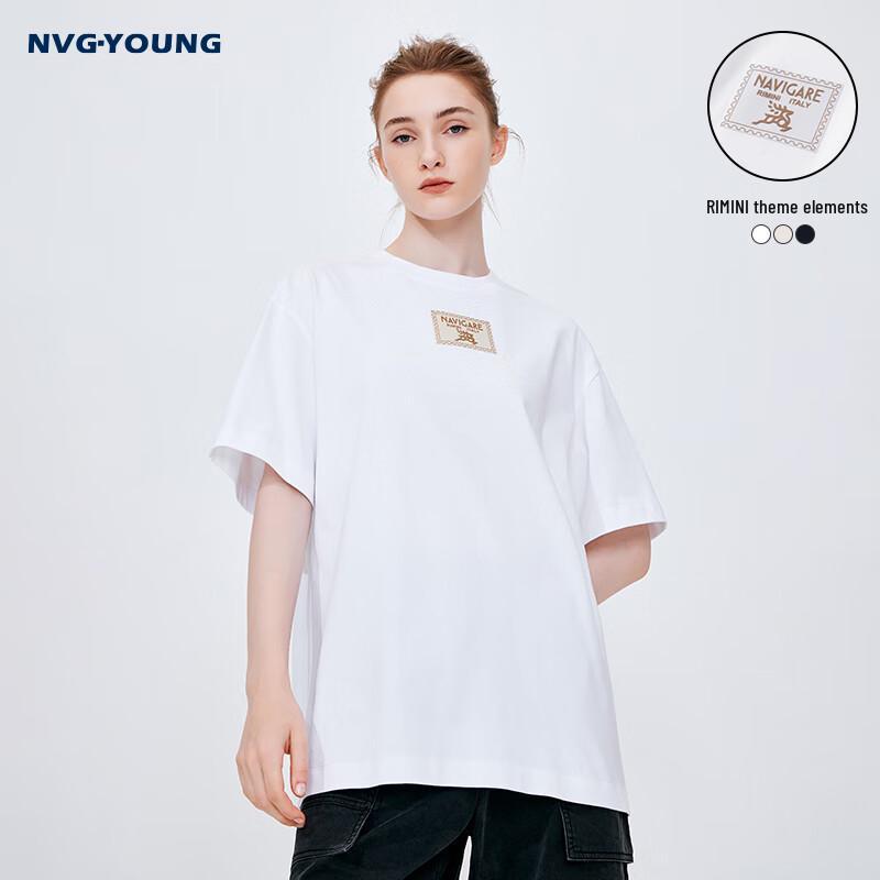 NVG·YOUNG Unisex Cotton Sailboat Print T-Shirt M