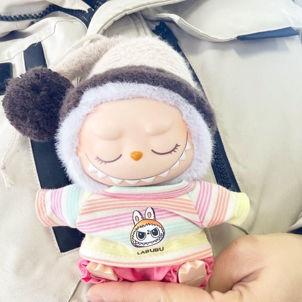 

T-shirt and Hat Sitting Labubu Time Cloth 17cm Plush Dolls Clothes Cotton Doll Accessories Style 1
