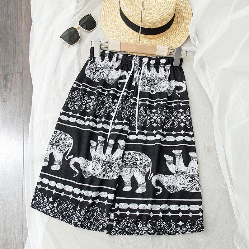 Elephant Pants Shorts Casual Adjustable Elastic High Waistband Strap Rope Women Men Unisex Print Thailand Streetwear Beach Bohemian Retro Vintage