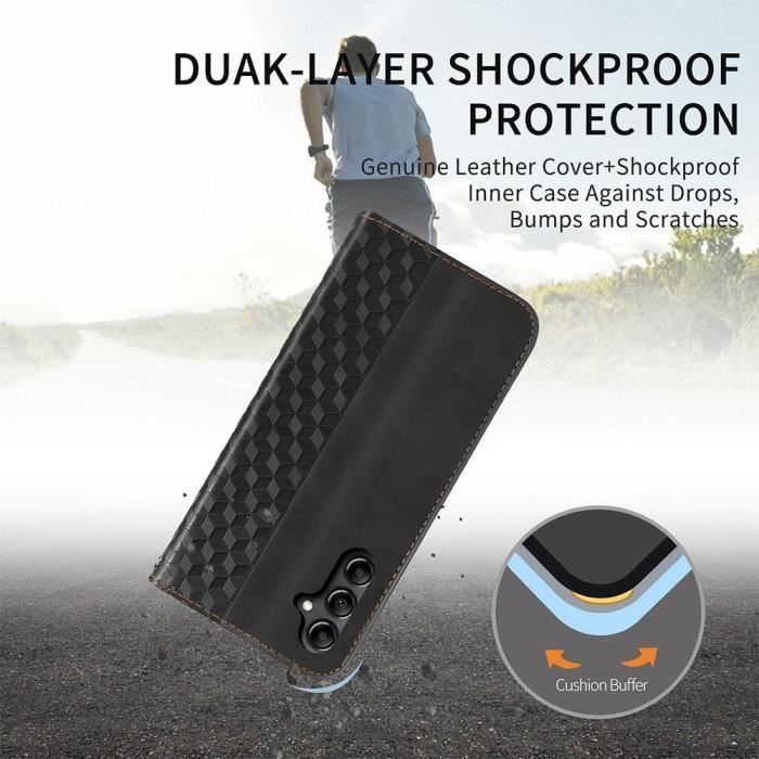 Coque - E.F.Connection - pour Xiaomi Redmi 13C en Cuir PU Noir - avec 2 Verres Trempés