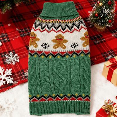 Lebkuchenmann & Hirschdruck Weihnachts-Haustierpullover, Rot & Grün, Warme Kleidung für kleine Hunde und Katzen im Herbst/Winter