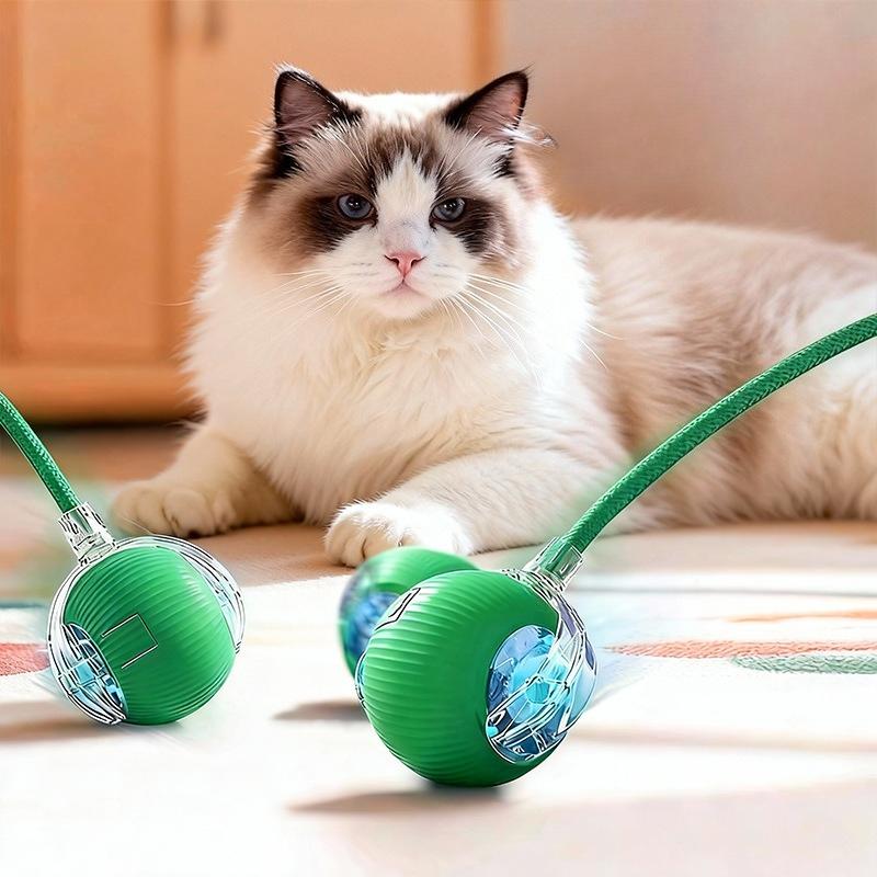 Electric Rolling Cat Toy Ball Rattle Sound Bendable Feather Ribbon Interactive Self‑play Toy For Indoor Cats