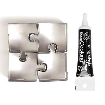 4 Mini Stainless Steel Puzzle Cookie Cutters + Black Icing Pen