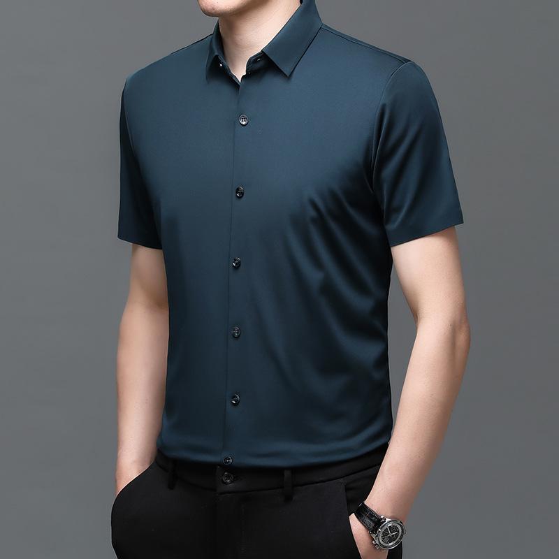 

Men s Seamless Ice Silk Short Sleeve Shirt - 2025 Summer Business Casual Solid Color L - 110 (Recommended 60-70 kg)