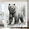 1 Piece Black Line Forest and Bear Shower Curtain, Bathroom Decorative Shower Curtain, Waterproof Shower Curtain with Hooks