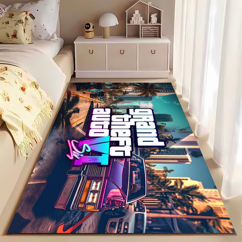 "Grand Theft Auto VI Neon Cityscape Design Non-slip rug suitable for living room and bedroom sofas"